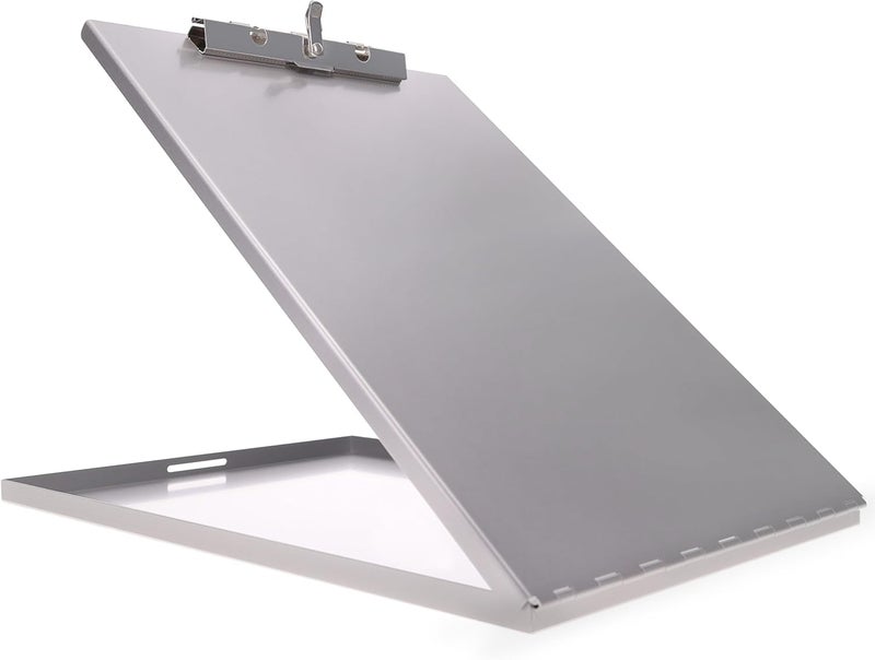 Saunders Slim Metal Clipboard with Storage, Silver Single Layer Nursing Clipboard Folio, Letter Size Paper Organizer, Steel Clip with Locking Latch, Form Holder for Office, School & Work - Made in USA - Image 1